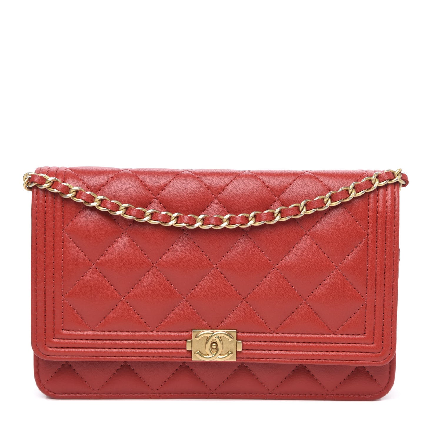 Lambskin Quilted Boy Wallet On Chain WOC Red
