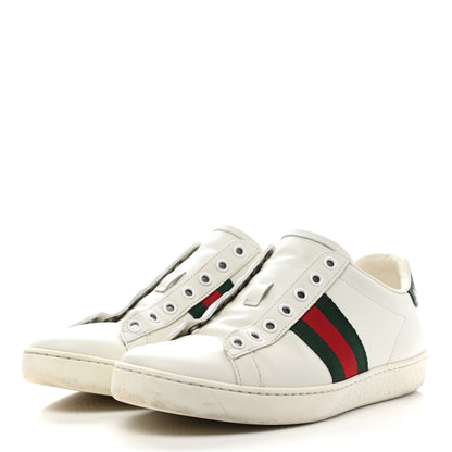 Gucci Calfskin Crocodile Web Womens Ace Sneakers 37 White Green 3 of 21