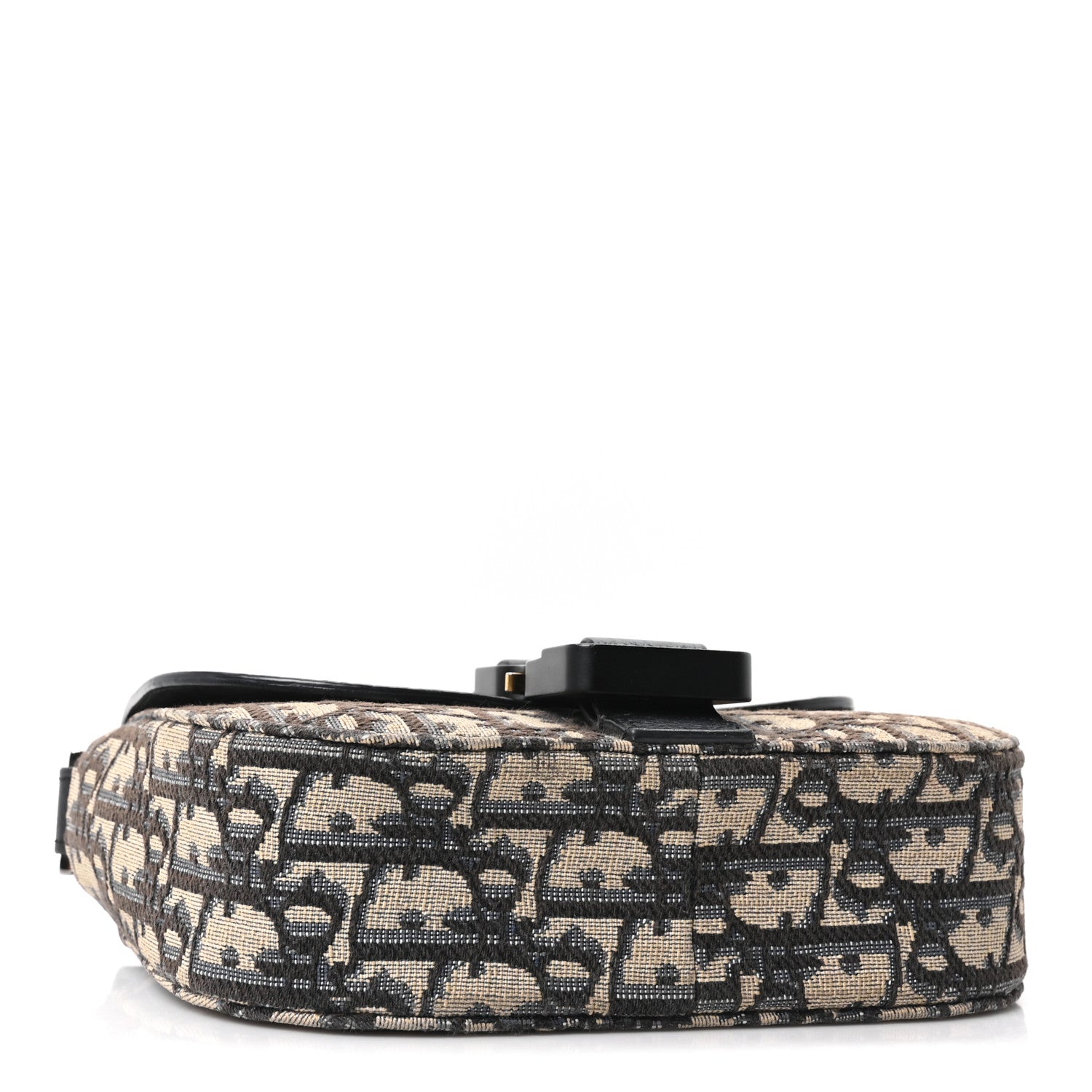 Christian Dior Grained Calfskin Oblique Mini Saddle Messenger Bag With Flap Beige Black 3 of 9