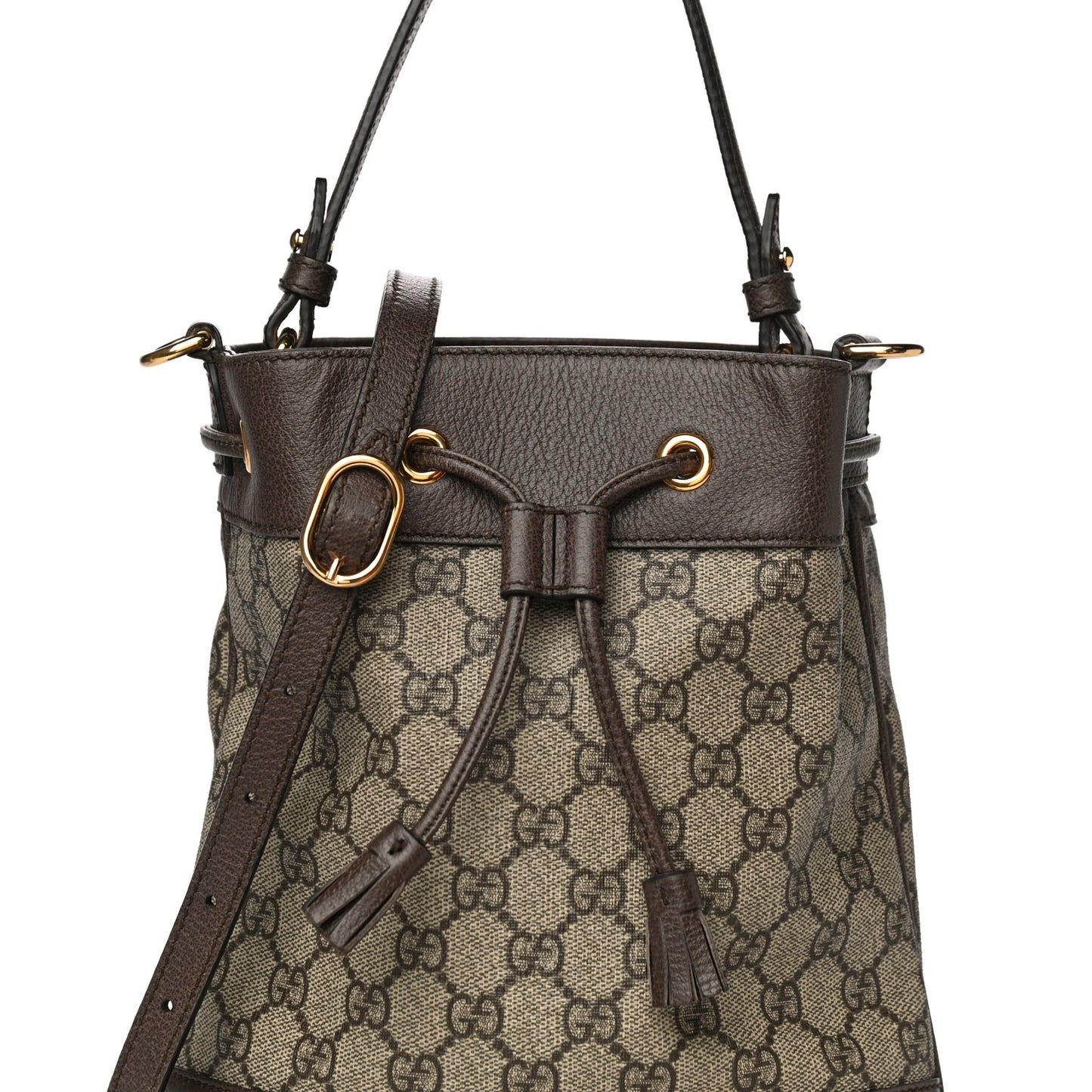 GG Supreme Monogram Web Small Ophidia Bucket Bag Brown