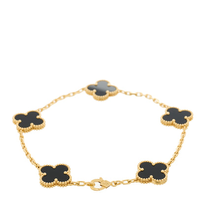 Van Cleef & Arpels 18K Yellow Gold Black Onyx 5 Motifs Vintage Alhambra Bracelet 2 of 5