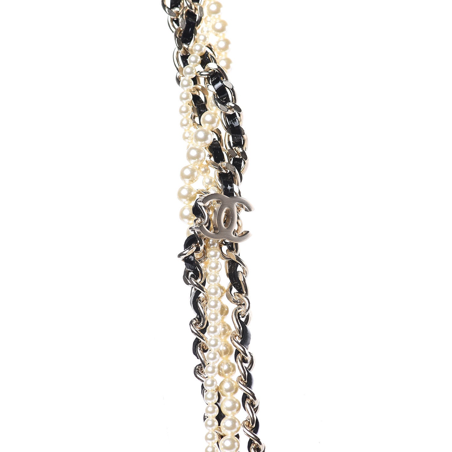 Chanel Glazed Calfskin Pearl CC Chain Necklace Black Gold 3 of 5
