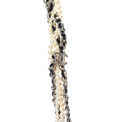 Chanel Glazed Calfskin Pearl CC Chain Necklace Black Gold 3 of 5