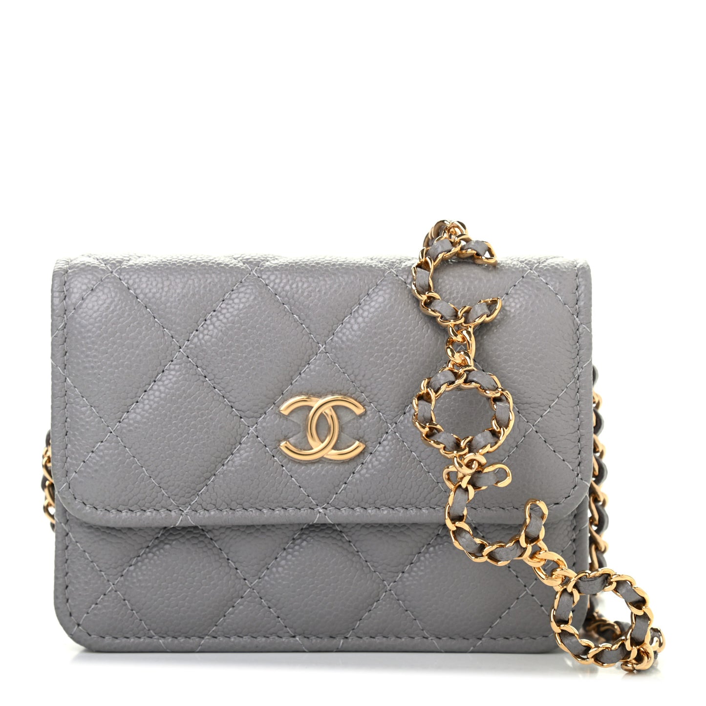 Caviar Quilted Miss Coco Clutch With Chain Grey