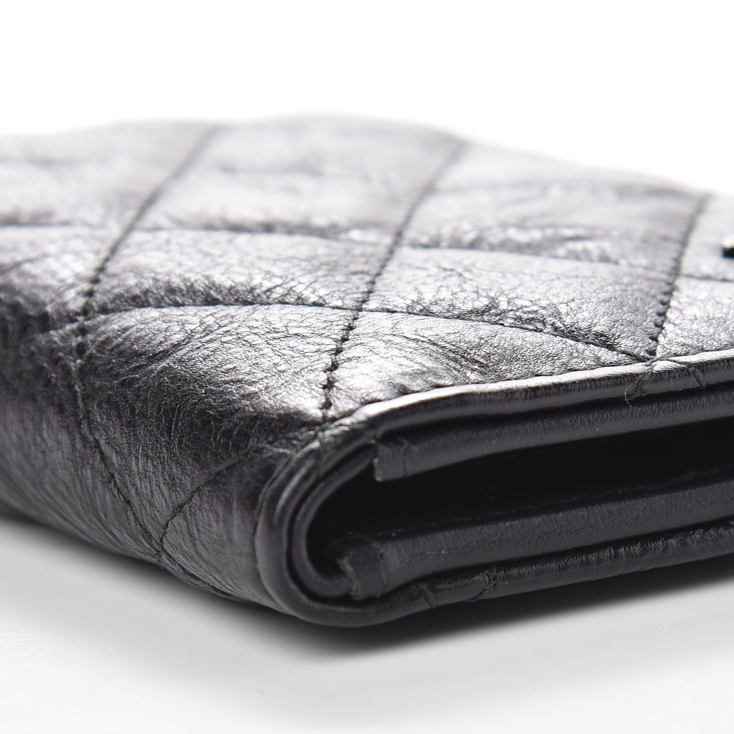 Crumpled Calfskin Quilted Card Holder Wallet So Black