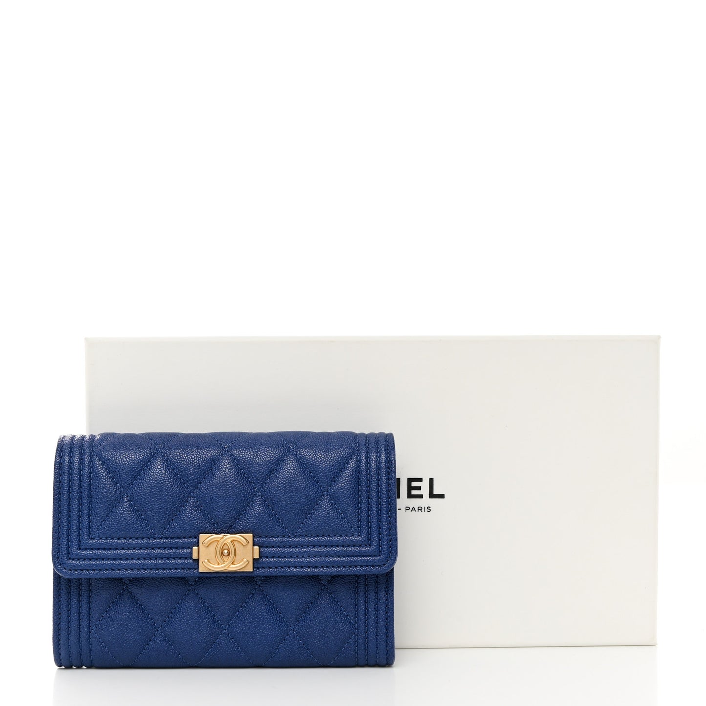 Caviar Quilted Medium Boy Flap Wallet Blue