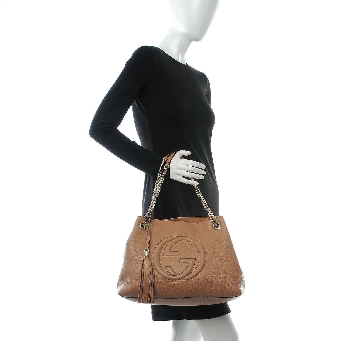 Pebbled Calfskin Medium Soho Chain Shoulder Bag Rose Beige