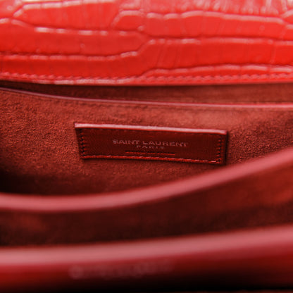Saint Laurent Calfskin Crocodile Embossed Medium Monogram Sunset Rouge Eros 6 of 10