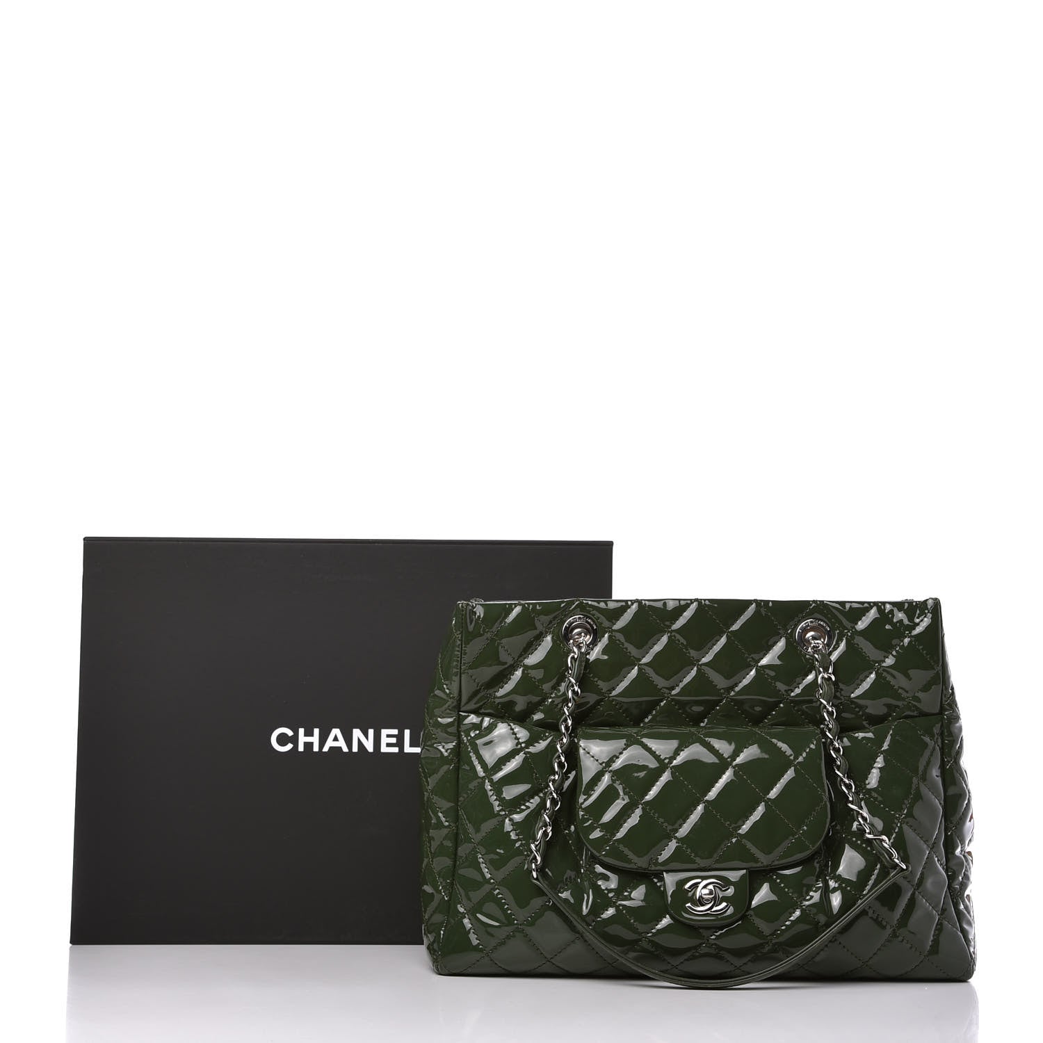 Chanel Patent Quilted Large Coco Shine Shopping Tote Dark Green 11 of 11