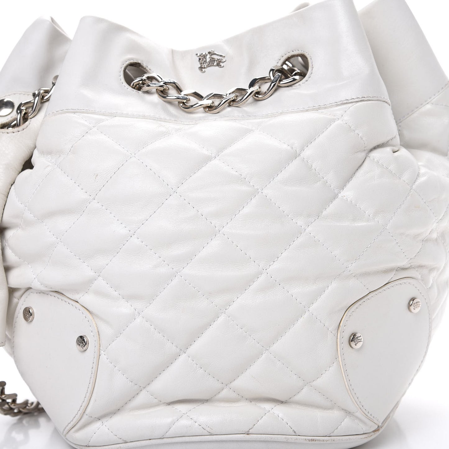 Calfskin Quilted Bucket Shoulder Bag White