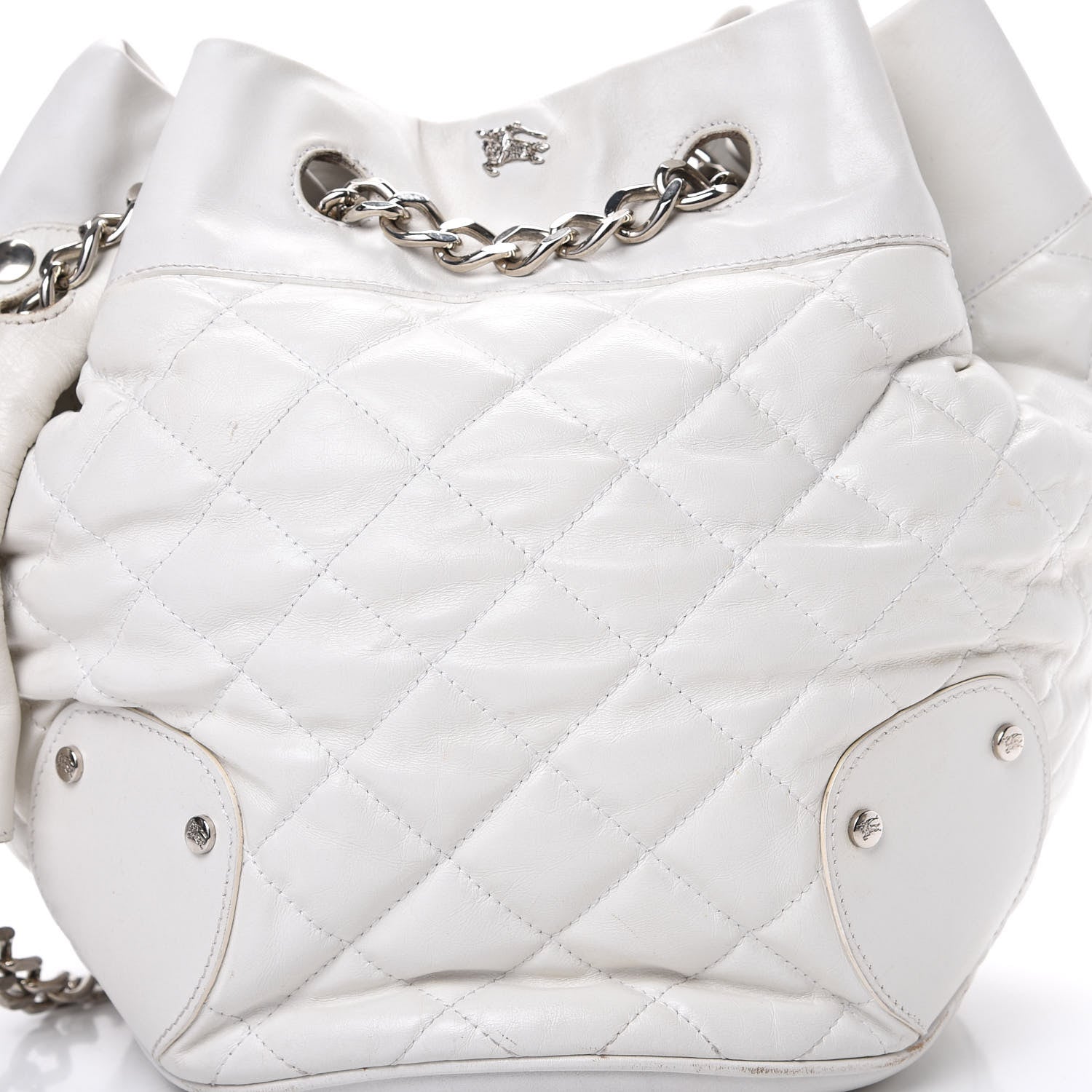 Burberry Calfskin Quilted Bucket Shoulder Bag White 8 of 18