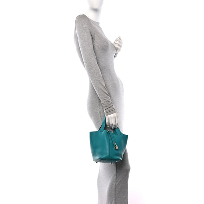 Hermes Taurillon Clemence Picotin Lock 18 PM Bleu Paon 2 of 10