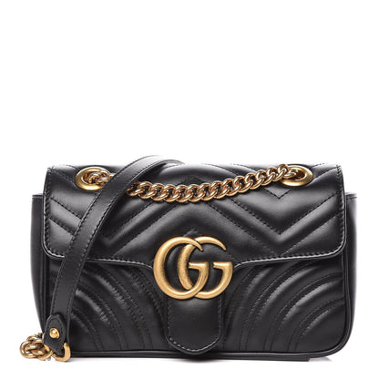Gucci Calfskin Matelasse Mini GG Marmont Shoulder Bag Black 1 of 10