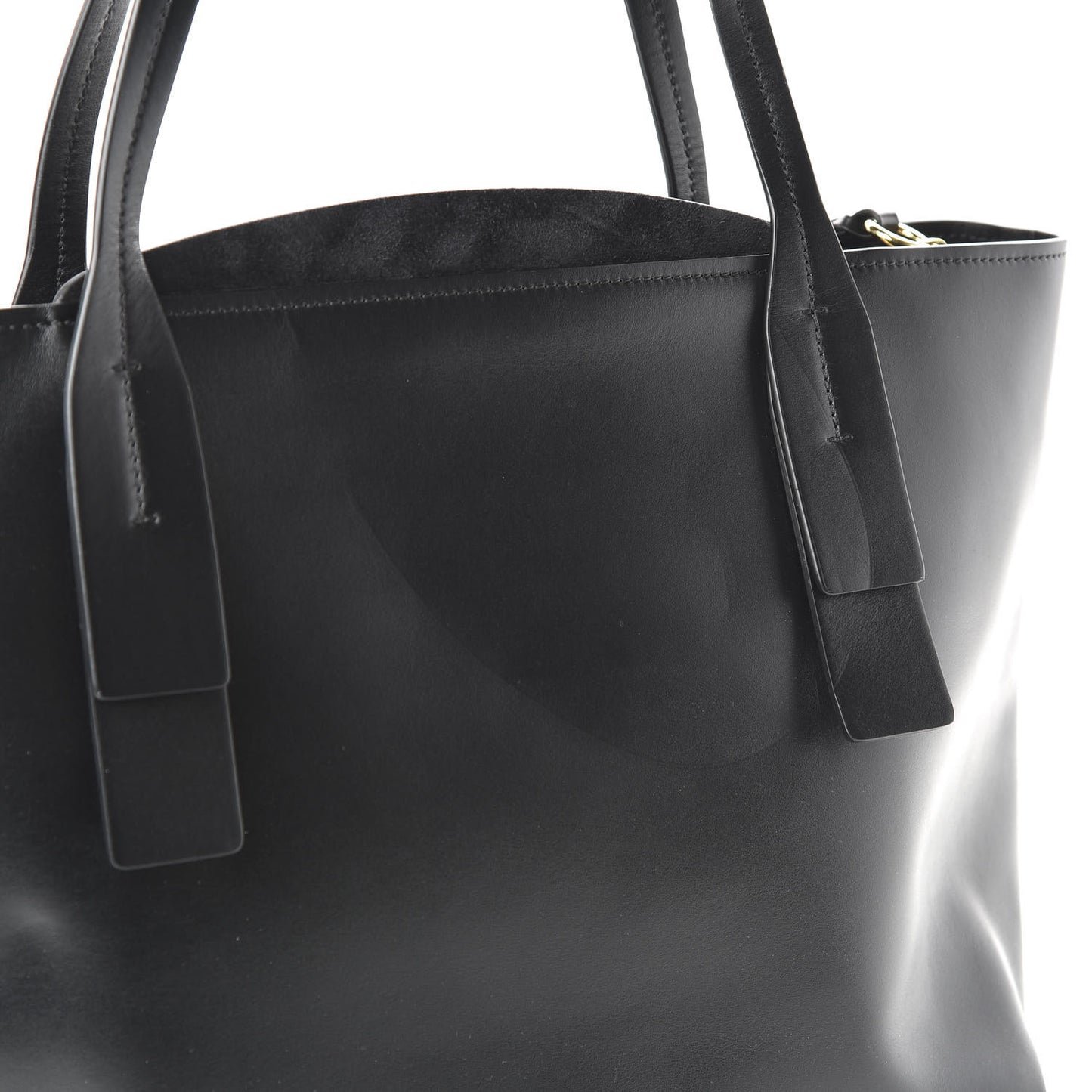 Shiny Calfskin Suede Medium C Zipped Tote Black