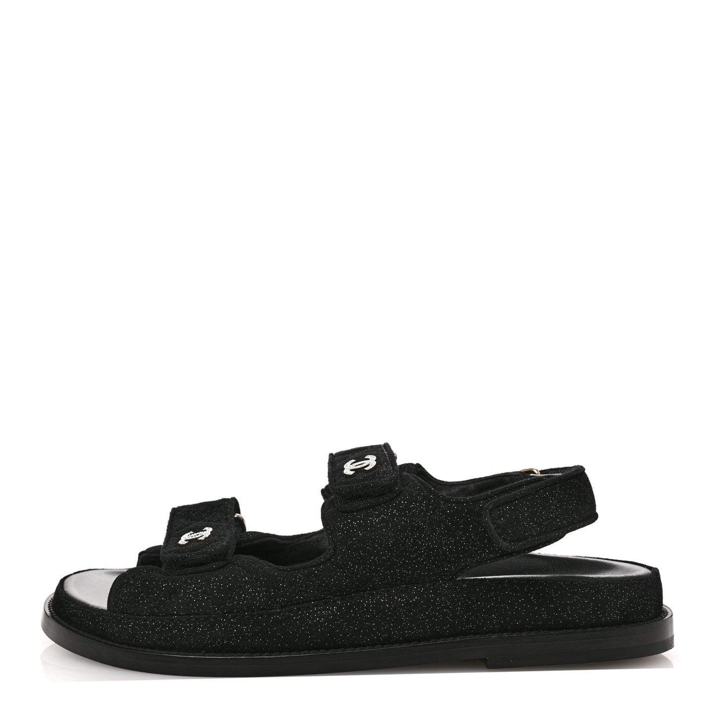 Suede Kidskin Glitter Crystal Velcro Dad Sandals 38 Black Silver