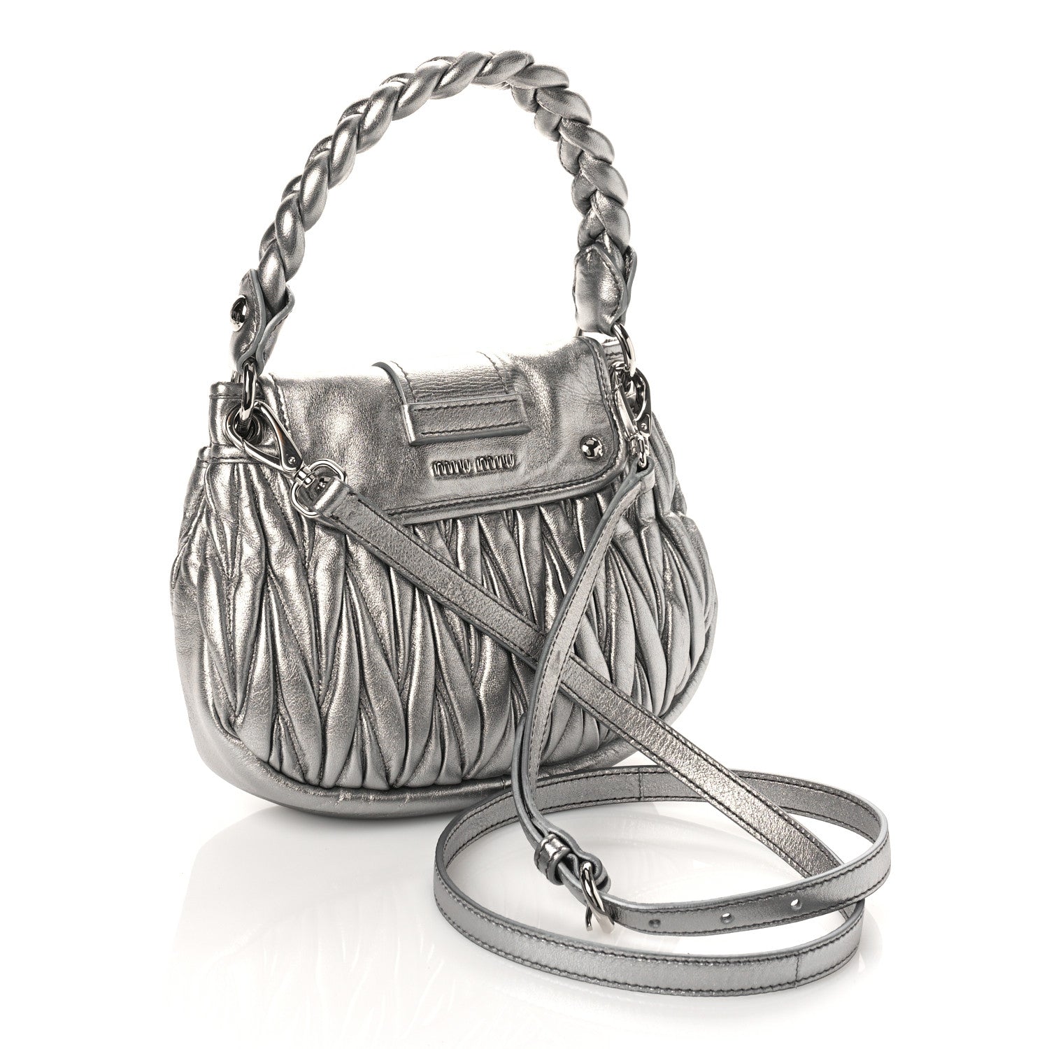 Miu Miu Nappa Matelasse Crystal Embellished Top Handle Satchel Cromo 3 of 8