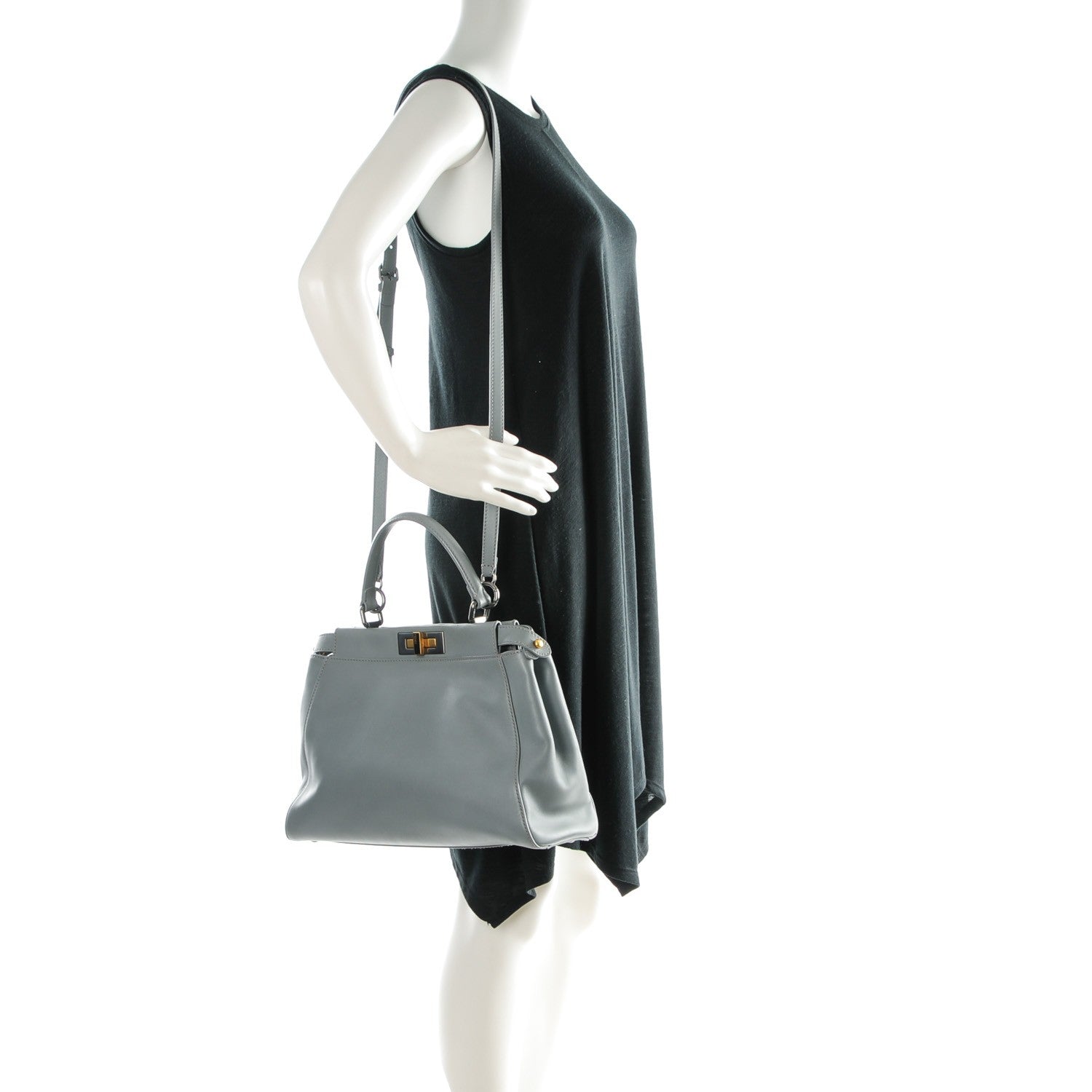 Fendi Vitello Suede Medium Peekaboo Iconic Satchel Grigio Chiaro 2 of 9