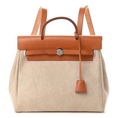 Hermes Toile Vache Calfskin Herbag 30 PM Backpack Natural 1 of 17