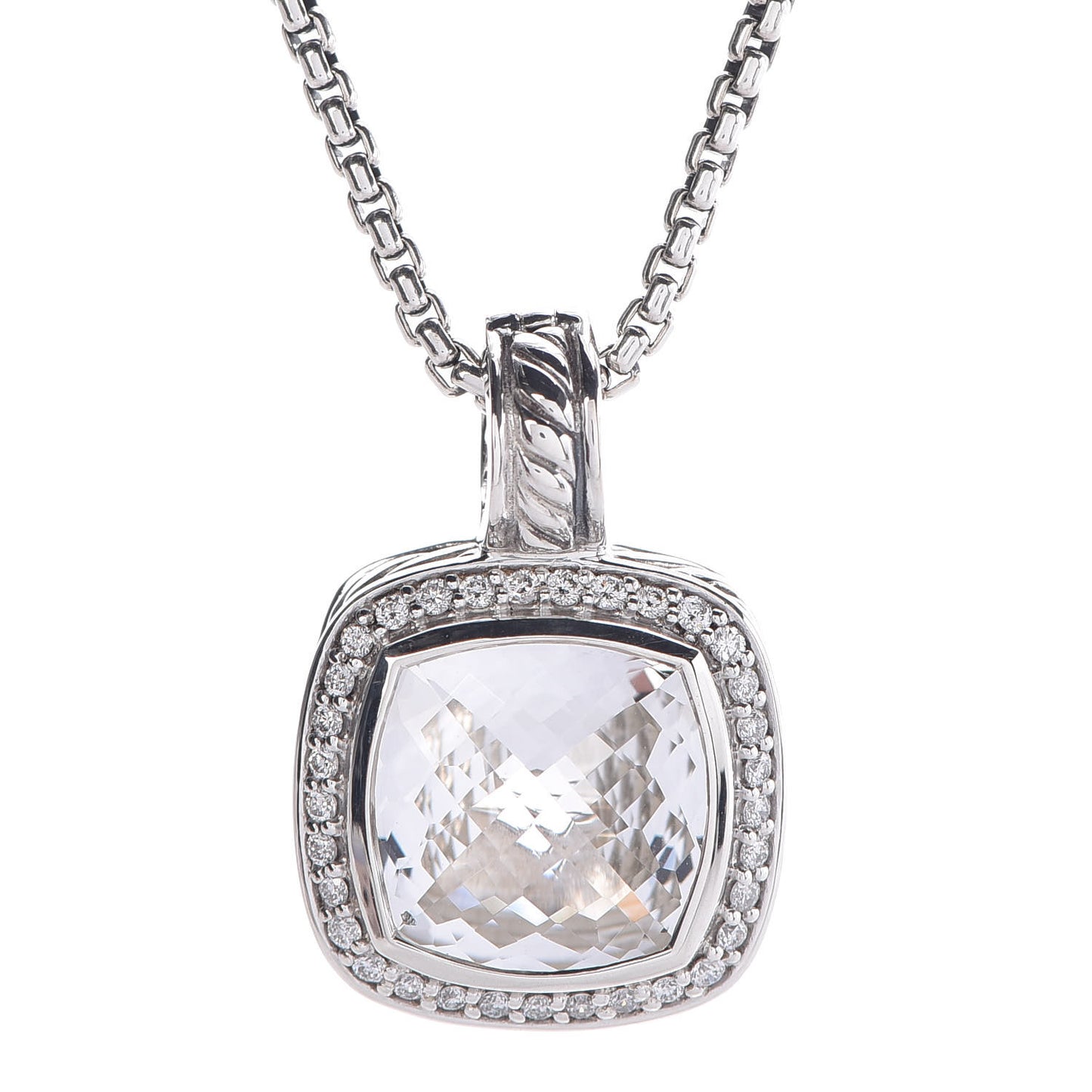 Sterling Silver Diamond White Topaz 11mm Albion Pendant Necklace