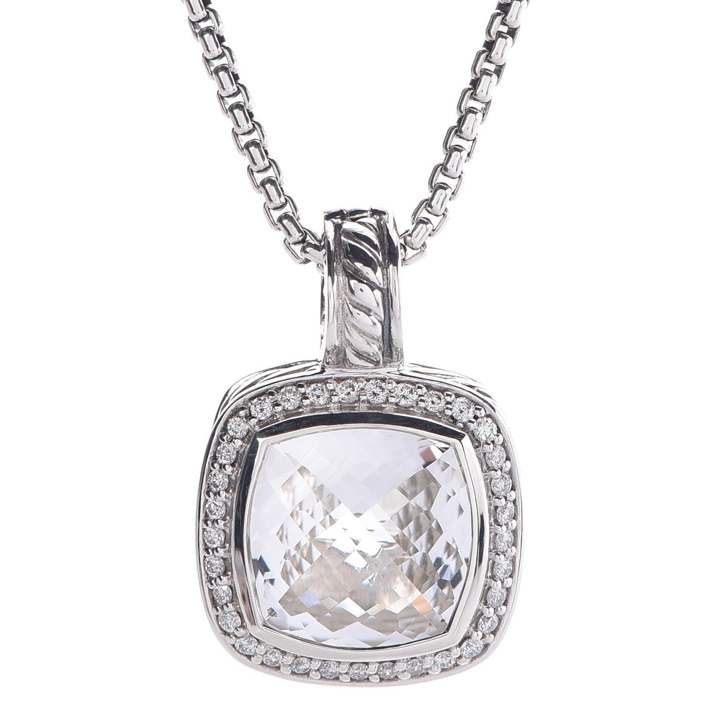 David Yurman Sterling Silver Diamond White Topaz 11mm Albion Pendant Necklace 4 of 5