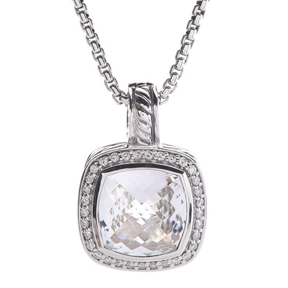 David Yurman Sterling Silver Diamond White Topaz 11mm Albion Pendant Necklace 4 of 5