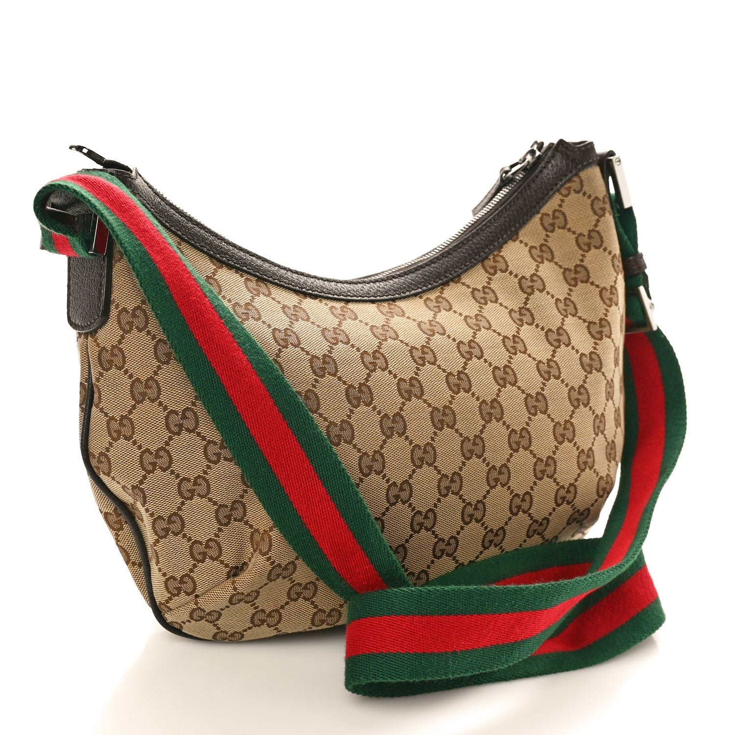 Gucci Monogram Web Medium Half Moon Hobo Dark Brown 3 of 10