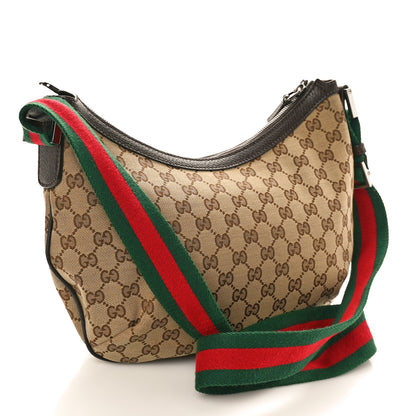 Gucci Monogram Web Medium Half Moon Hobo Dark Brown 3 of 10