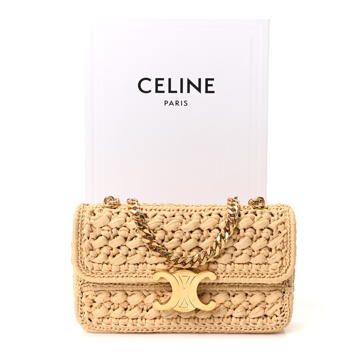 Celine Raffia Effect Claude Chain Shoulder Bag Natural 1814115