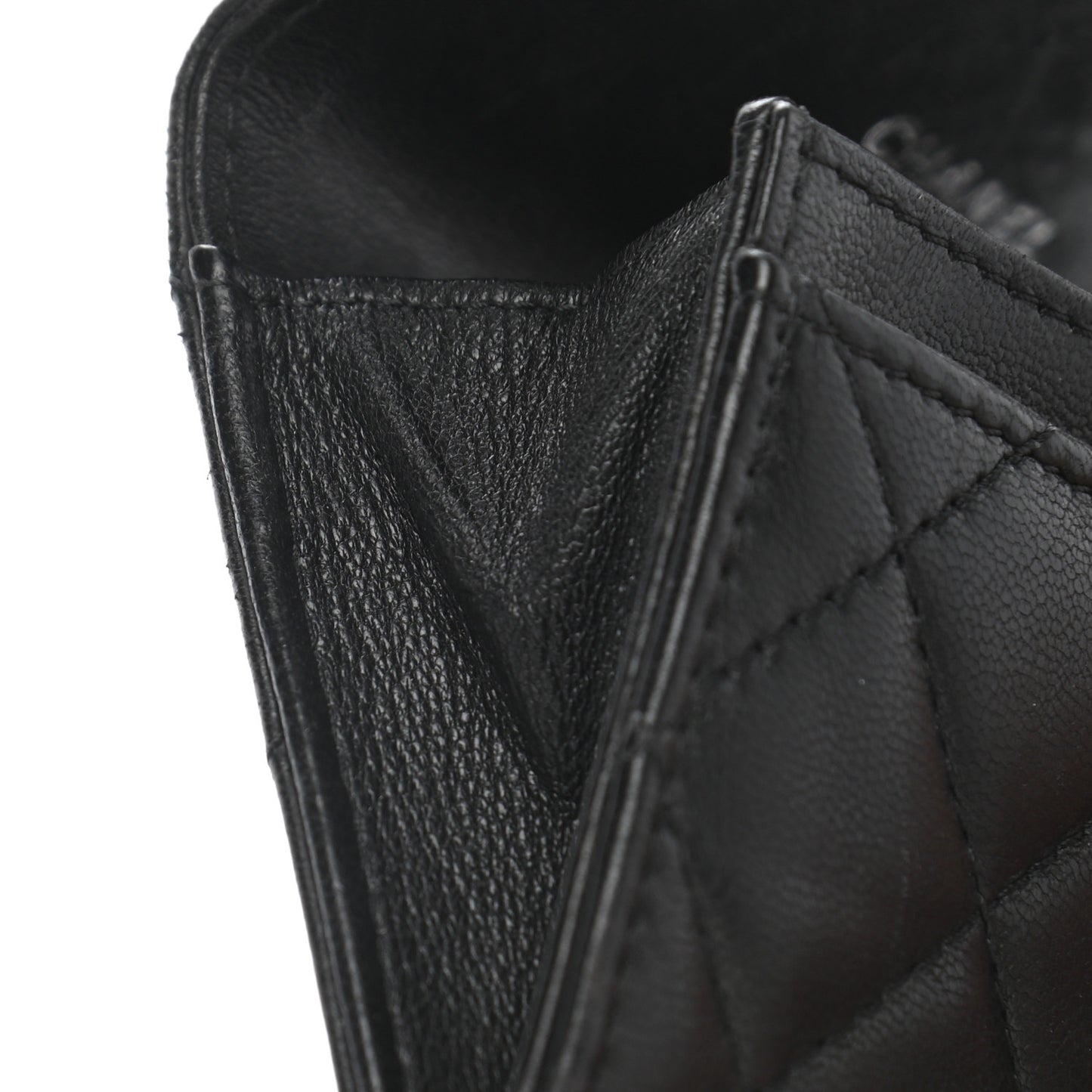 Lambskin Quilted Flap Card Holder Black
