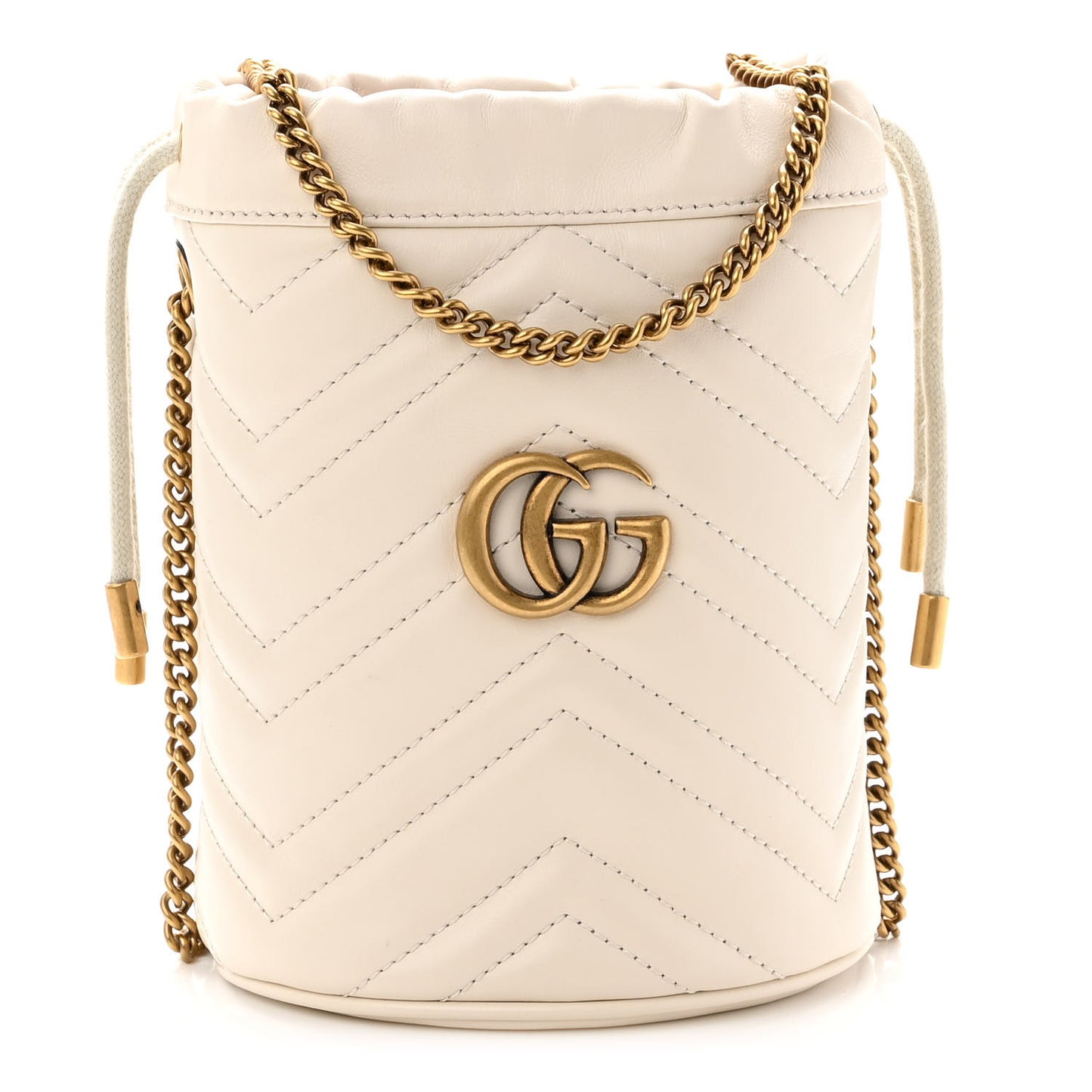 Calfskin Matelasse Mini GG Marmont 2.0 Bucket Bag White