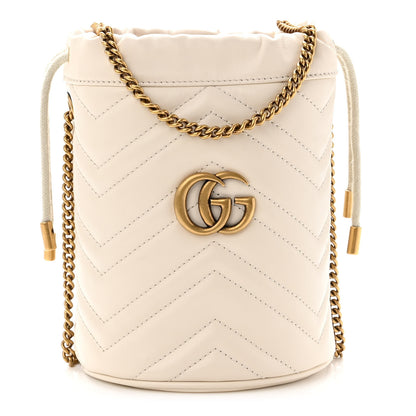 Gucci Calfskin Matelasse Mini GG Marmont 2.0 Bucket Bag White 1 of 9