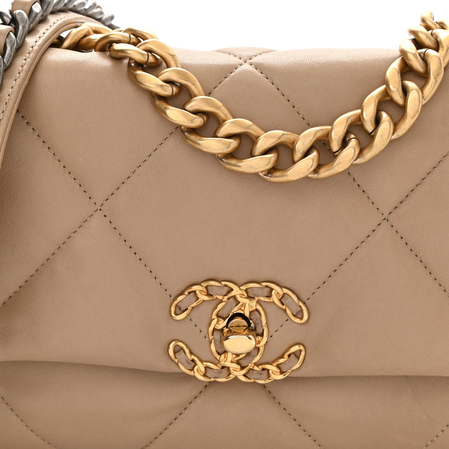 Lambskin Quilted Medium Chanel 19 Flap Dark Beige