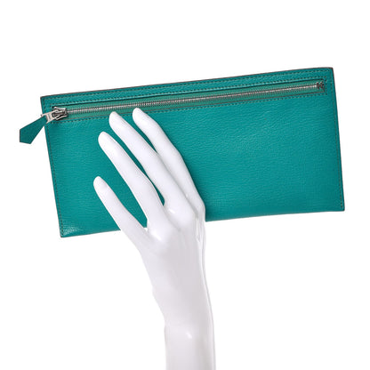 Hermes Chevre Mysore Zippered Pencil Case Bleu Paon 2 of 8