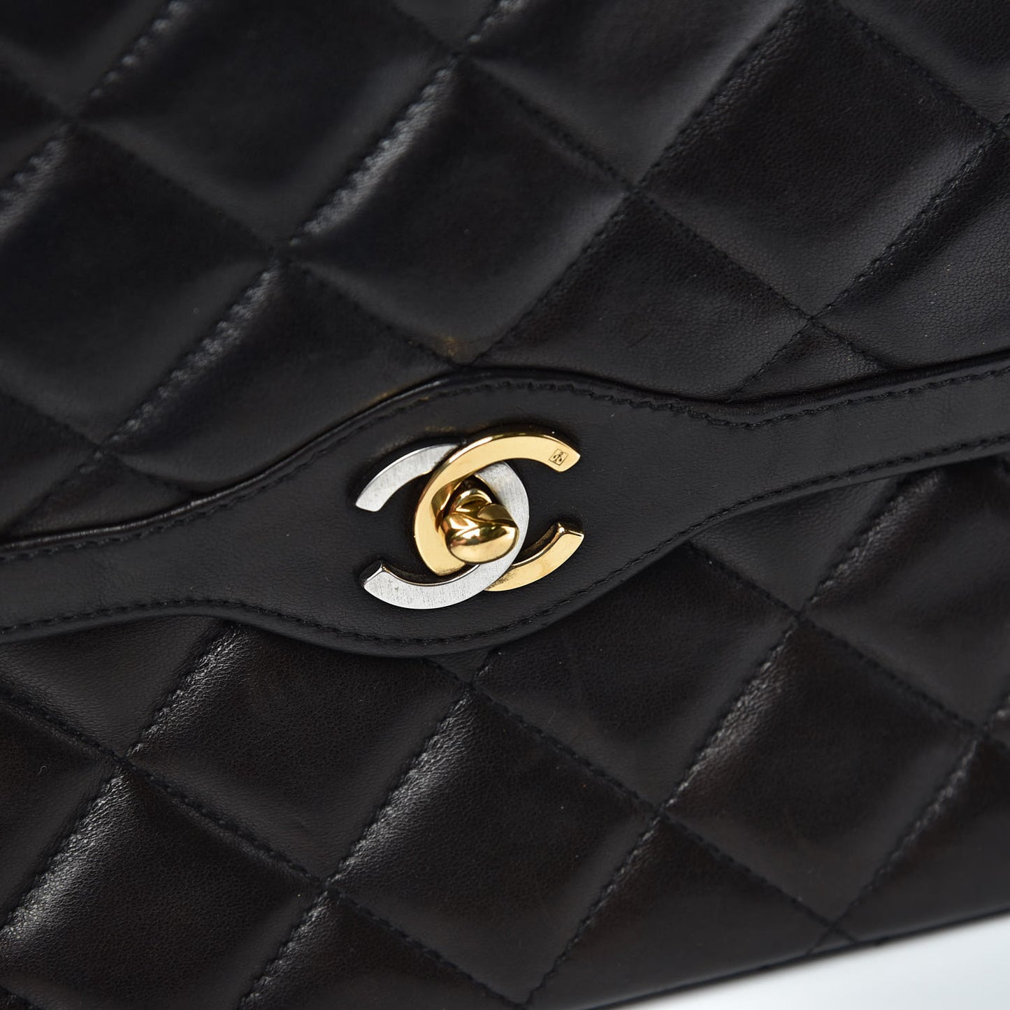 Lambskin Quilted Medium Double Flap Black