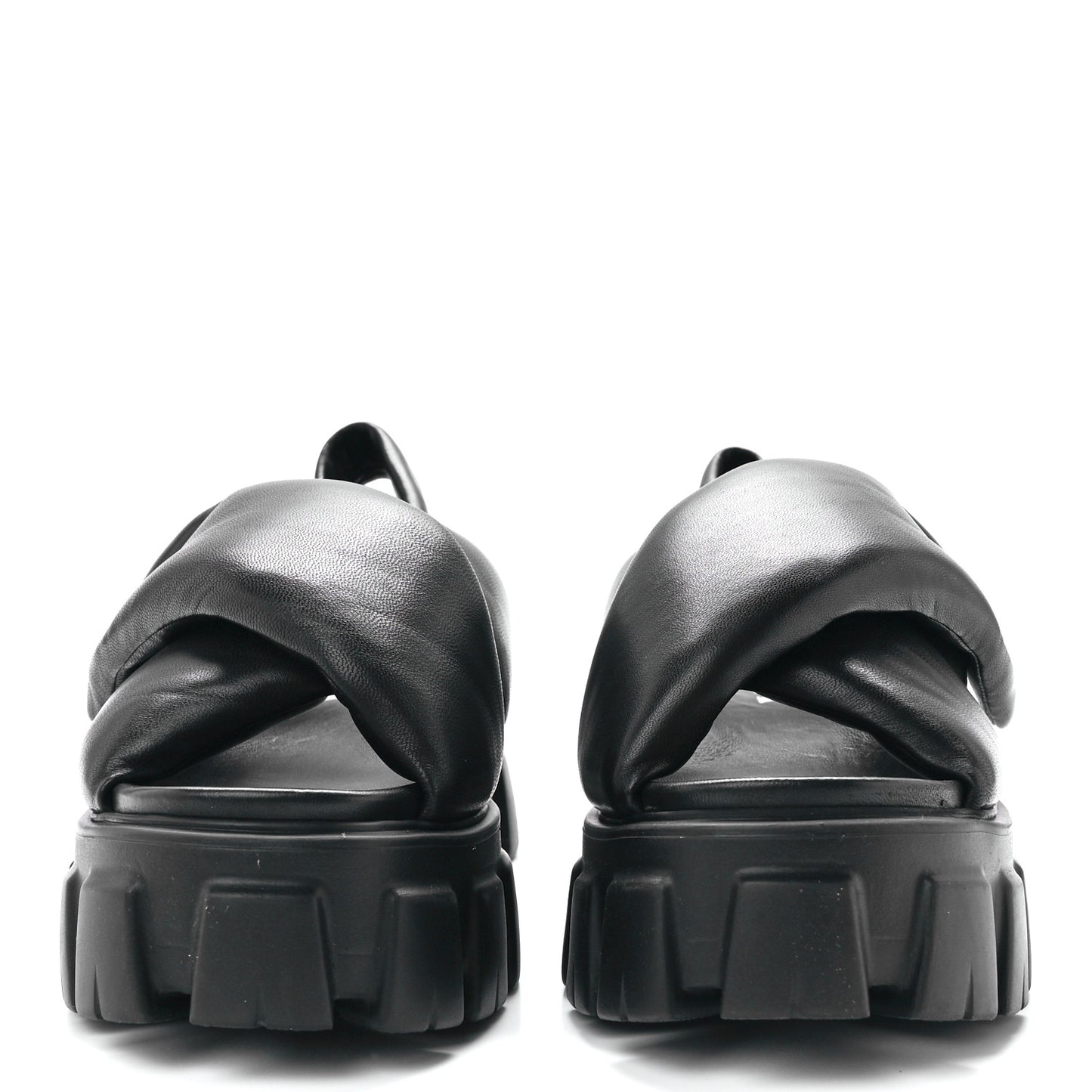 Nappa Soft Metal Triangle Logo Padded Monolith 55mm Slingback Sandals 38 Black