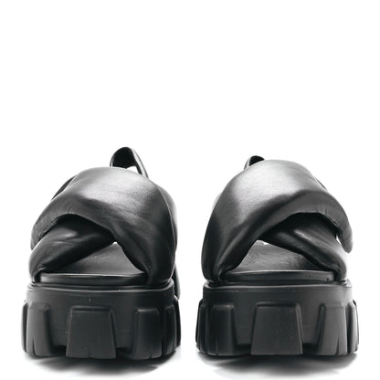 Prada Nappa Soft Metal Triangle Logo Padded Monolith 55mm Slingback Sandals 38 Black 2 of 9