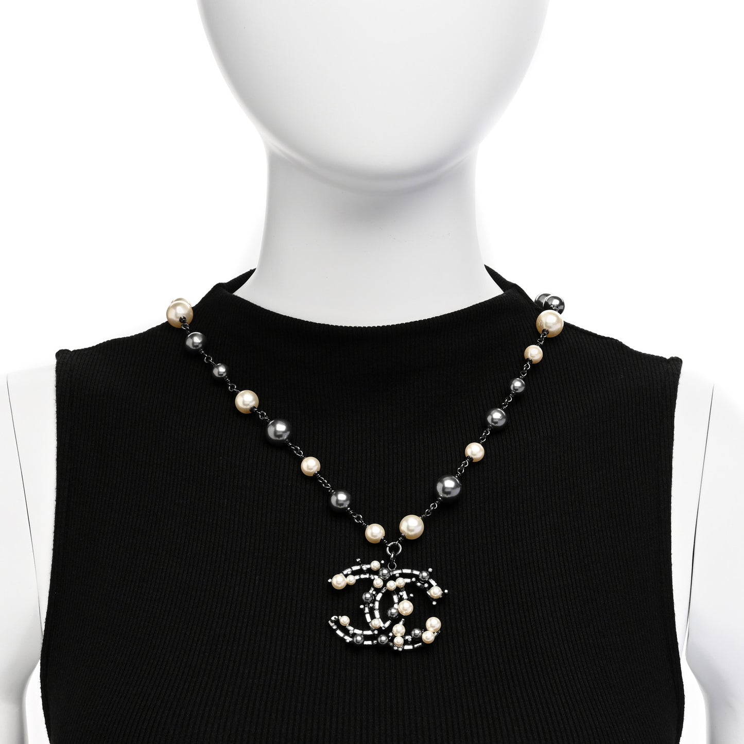 Ruthenium Pearl Baguette Crystal CC Necklace Black