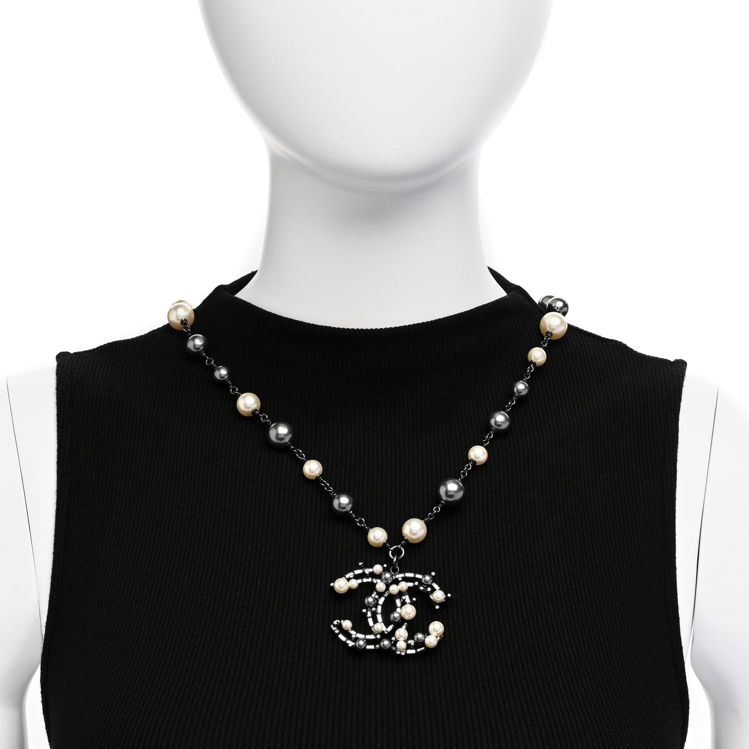 Chanel Ruthenium Pearl Baguette Crystal CC Necklace Black 2 of 5