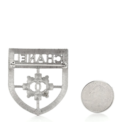 Chanel Swarovski Baguette Crystal CC Shield Brooch Silver 2 of 3