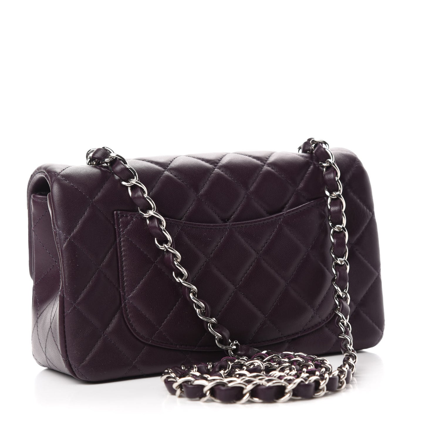 Lambskin Quilted Mini Rectangular Flap Dark Purple