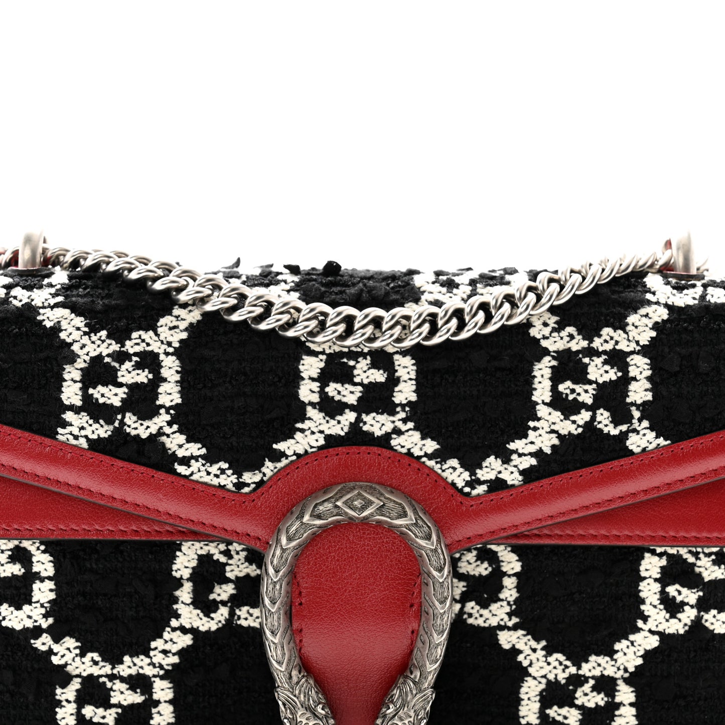 Tweed GG Monogram Small Dionysus Shoulder Bag Black White Romantic Cherry
