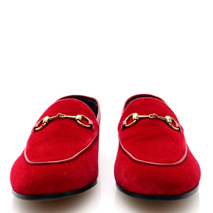 Gucci Velvet Horsebit Womens Jordaan Loafers 37 Hibiscus Red 3 of 9