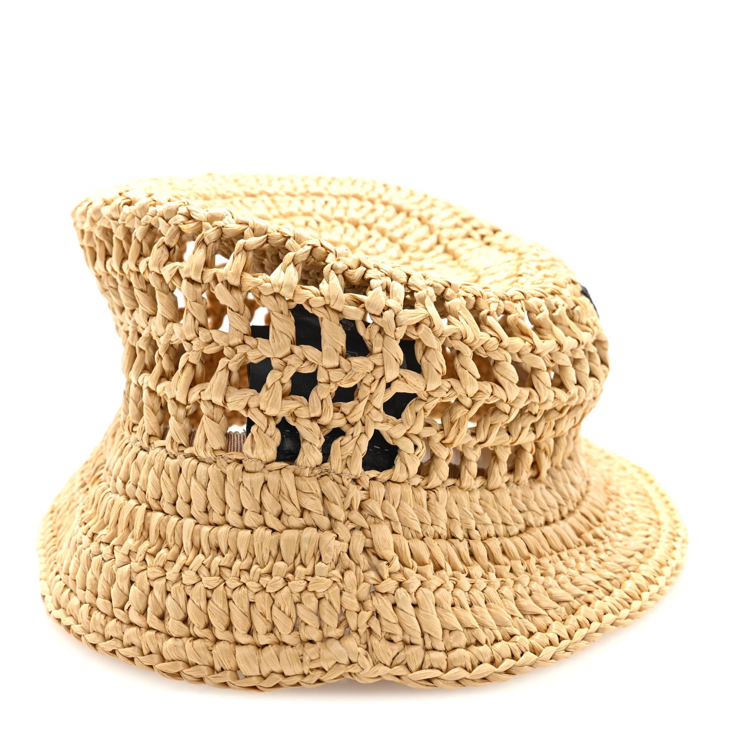 Yarn Raffia Effect Crochet Logo Embroidered Womens Bucket Hat L Naturale