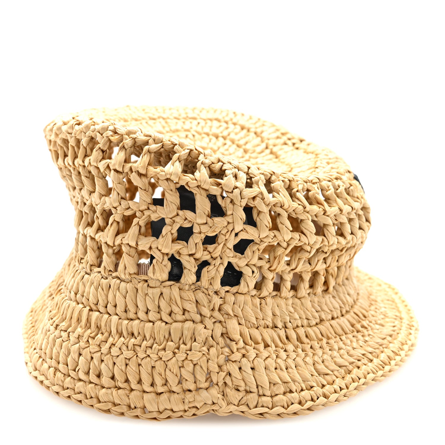 Prada Yarn Raffia Effect Crochet Logo Embroidered Womens Bucket Hat L Naturale 6 of 8