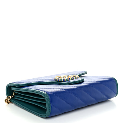 Gucci Azalea Calfskin Enamel Matelasse Diagonal Torchon GG Marmont Chain Wallet Imperial Blue Pavone 4 of 10