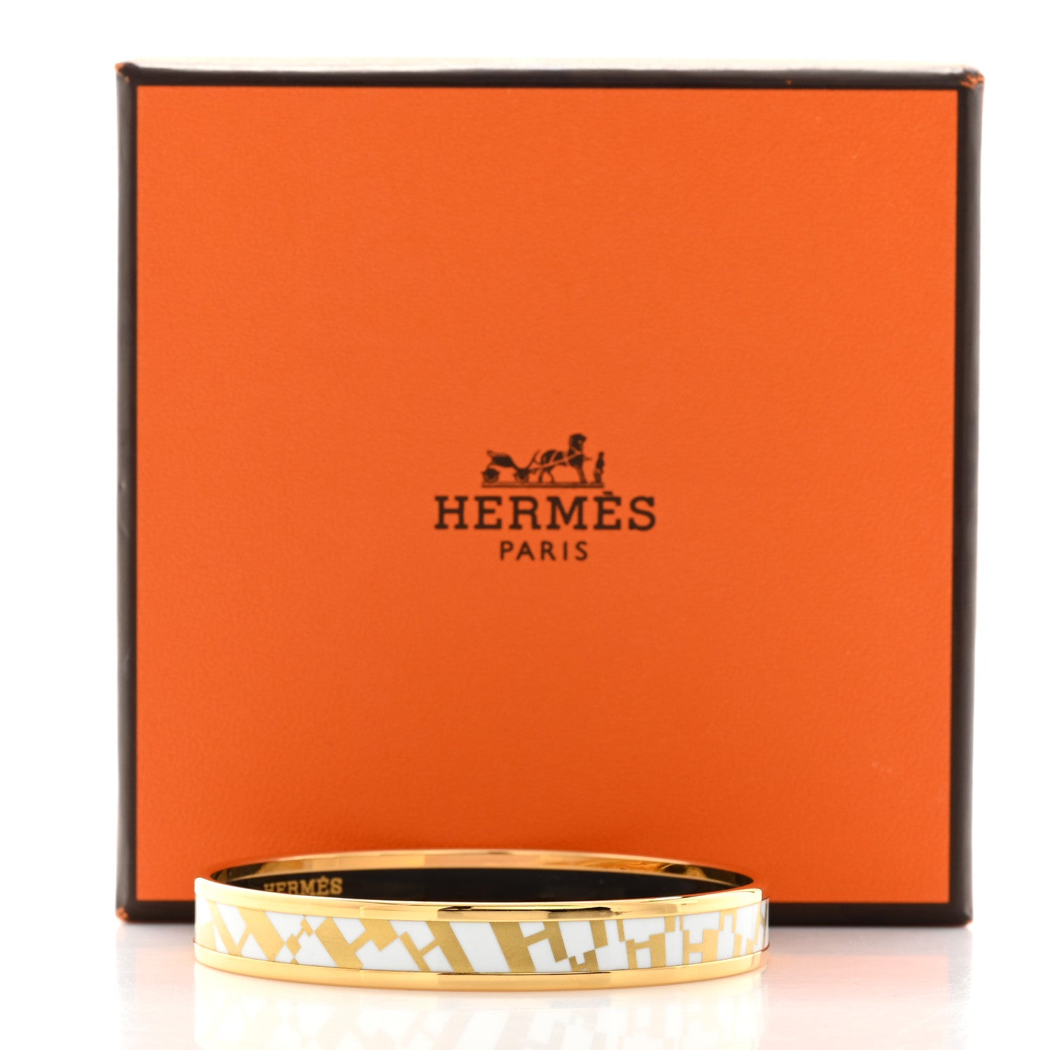 Hermes Printed Enamel Narrow lOP'H Bracelet 65 Orfevre Jaune White 6 of 6