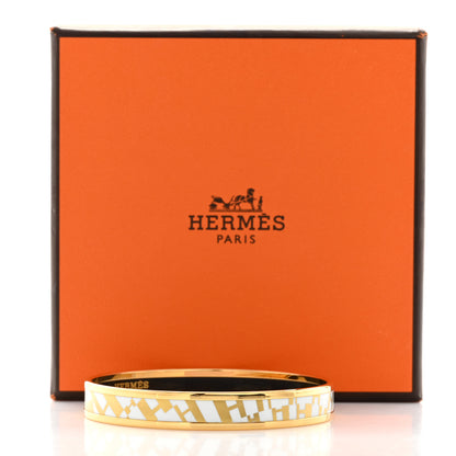 Hermes Printed Enamel Narrow lOP'H Bracelet 65 Orfevre Jaune White 6 of 6