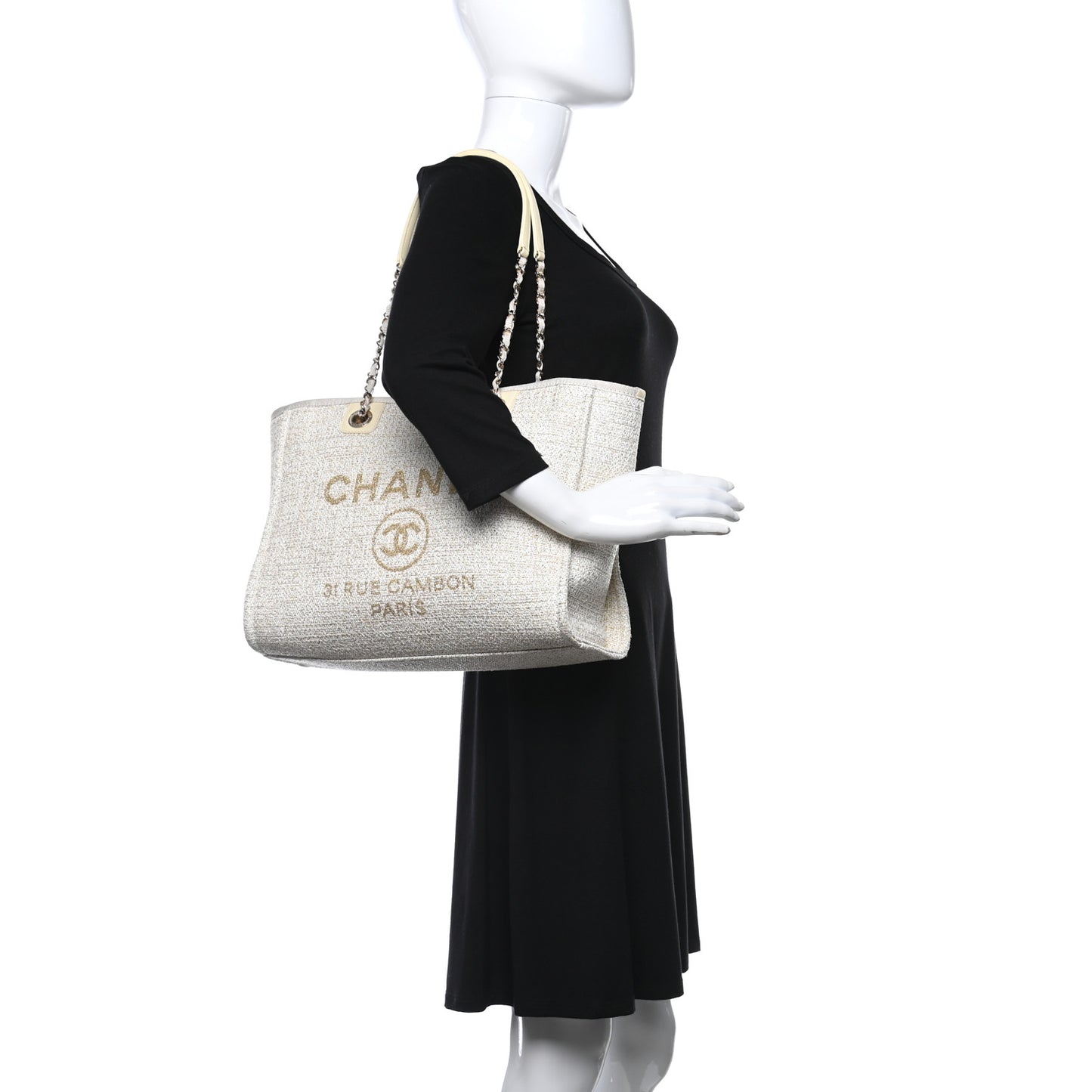 Lurex Boucle Small Deauville Tote Ivory