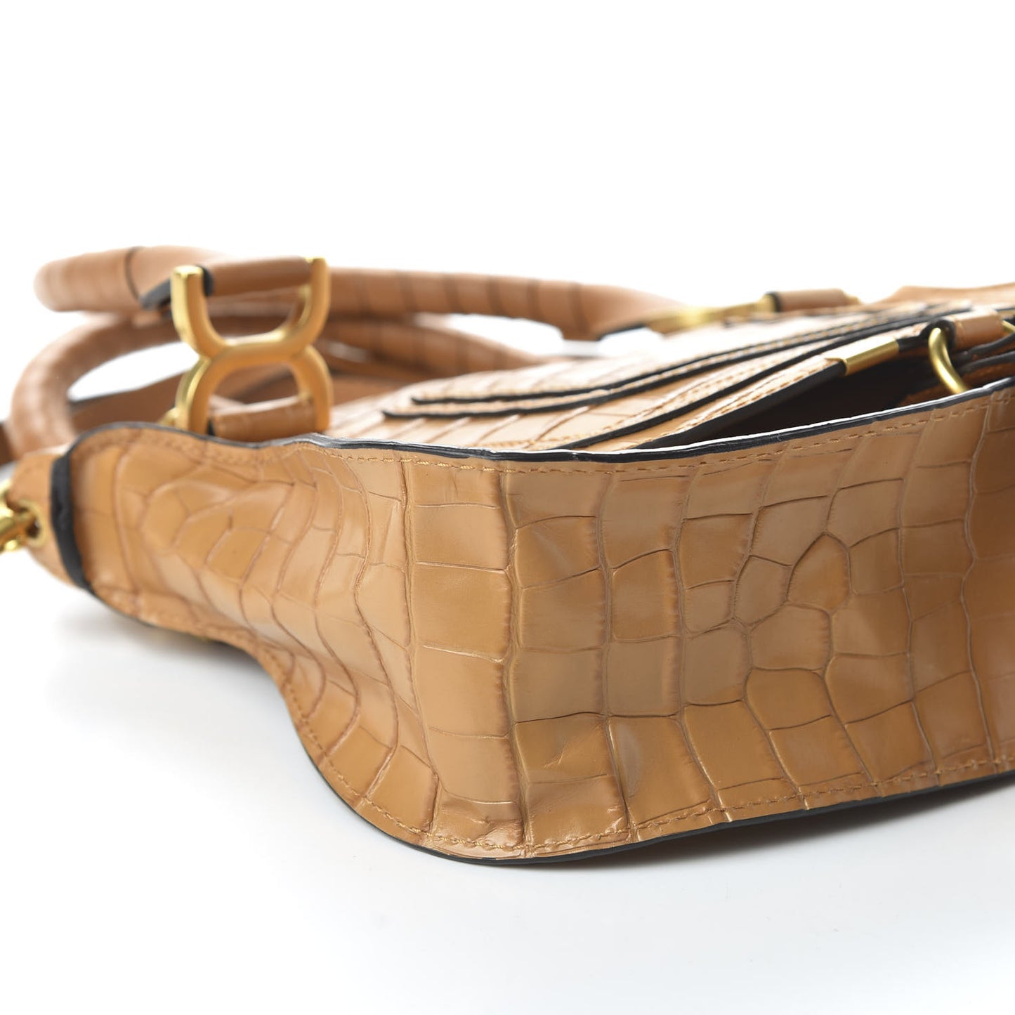 Calfskin Crocodile Embossed Small Marcie Satchel Autumnal Brown