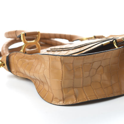 Chloe Calfskin Crocodile Embossed Small Marcie Satchel Autumnal Brown 7 of 10